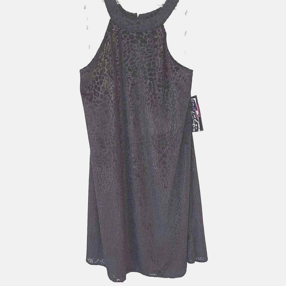 Black Leopard Halter Mini Dress Trixxi Burnout Velvet Cut Out Back M Jr NWT